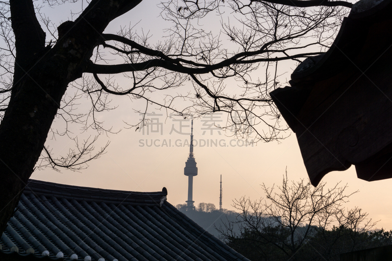 乡村,韩屋,南山塔,首尔,亭台楼阁,亚洲,城镇,房屋,东亚人,著名景点