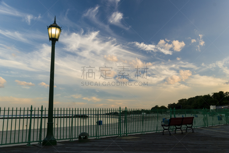 电灯泡,曙暮光,海滩,水,天空,美,长椅,水平画幅,夜晚,无人