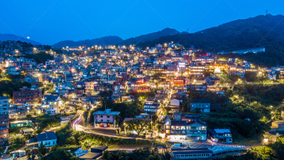 九份,山,夜市,日本,天空,里山,水平画幅,夜晚,传统,曙暮光