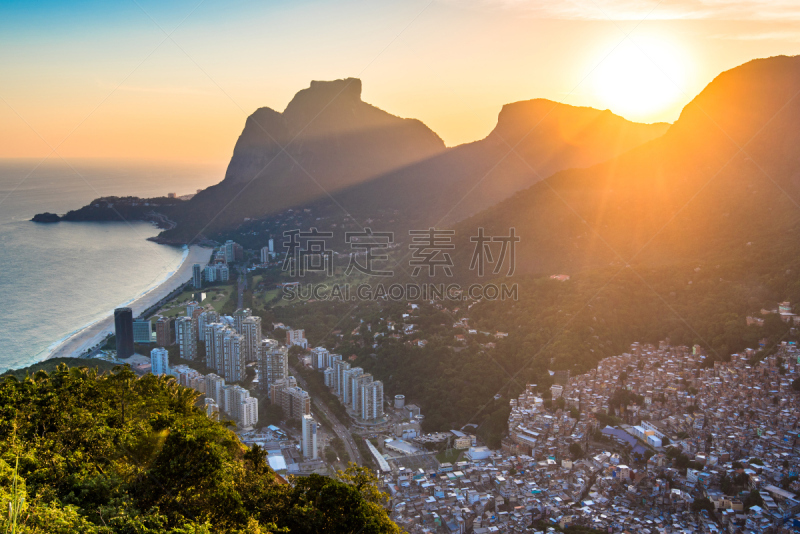 里约热内卢,城市,多色的,水平画幅,无人,夏天,户外,海滩,山,风景