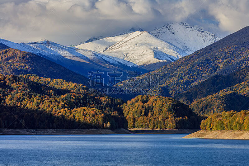 山,罗马尼亚,水,美,水平画幅,雪,无人,户外,湖,非凡的