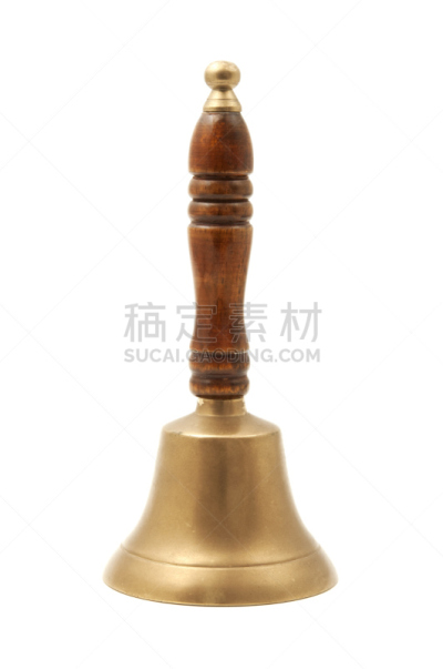青铜,小的,铃,垂直画幅,木制,敲钟音乐家,白色背景,背景分离,特写,乐器