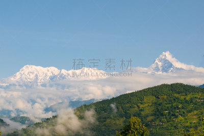 云,尼泊尔,博卡拉,喜马拉雅山脉,山,安娜普娜山脉群峰,绿色,海洋,在上面,靠近