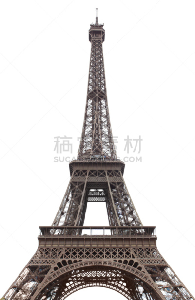 埃菲尔铁塔,注视镜头,白昼,垂直画幅,旅游目的地,建筑,无人,欧洲,白色背景,背景分离