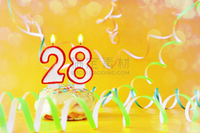 黄色背景,纸杯蛋糕,生日,蜡烛,28号,留白,明亮,数字8,数字20,燃烧