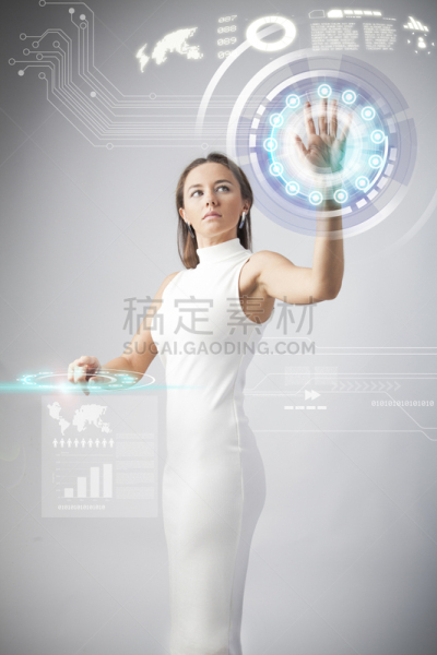 未来,青年女人,垂直画幅,美,全息图,智慧,美人,科学,白人,仅成年人