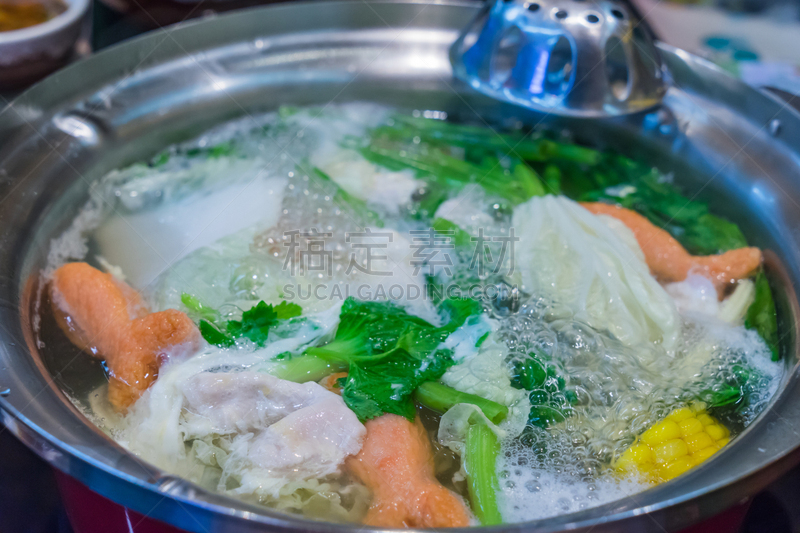 锅,寿喜烧,蔬菜,多样,煮食,留白,水平画幅,韩国食物,膳食,组物体