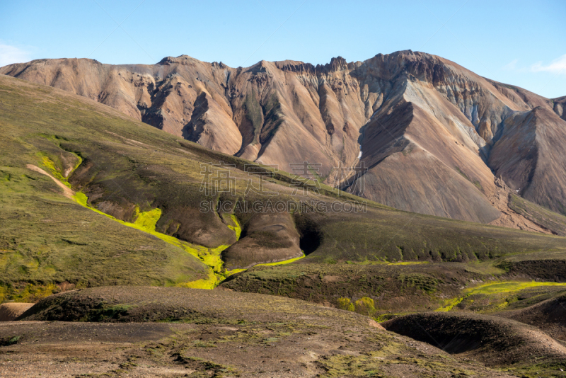 火山,兰德玛纳,fjallabak nature reserve,冰岛国,山,灰色,橙色,雪,草,色彩鲜艳