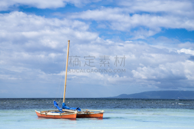 双体船,海滩,菲律宾,鸡尾酒,水,天空,水平画幅,沙子,无人,夏天