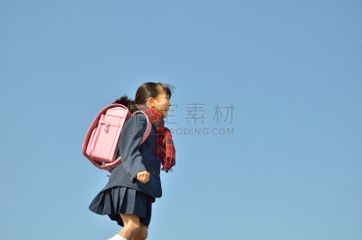 日式书包,日本人,粉色,女孩,留白,幸福,水平画幅,仅日本人,日本,儿童