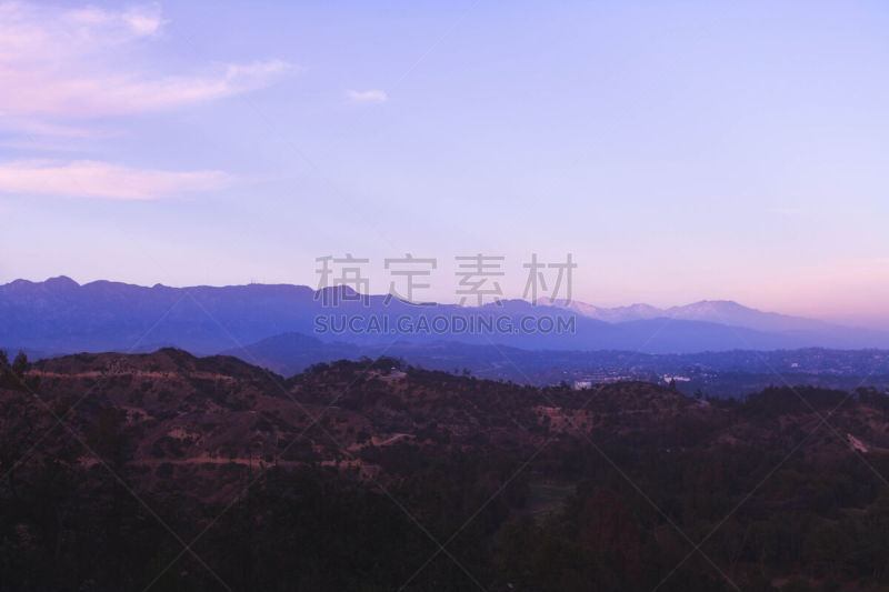 树荫,紫色,天空,美,格里菲思公园天文台,水平画幅,地形,蓝色,洛杉矶县,夏天