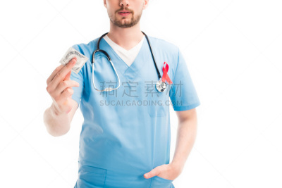 图像,世界艾滋病日,部分,白色,分离着色,制服,概念,艾滋病警示丝带,出示