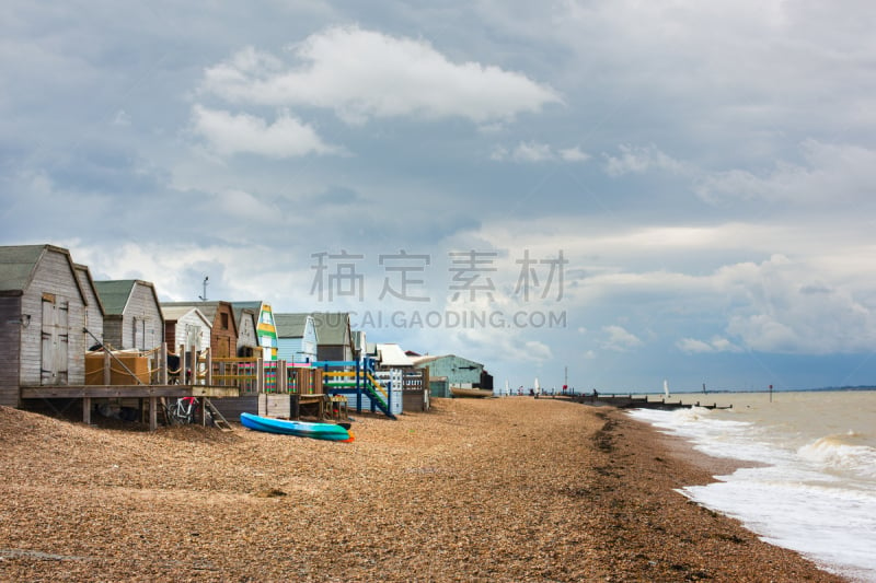 whitstable,海滩小屋,水平画幅,无人,古老的,古典式,户外,鹅卵石,海草,海滩