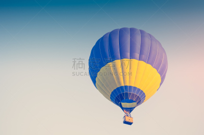 天空,蓝色,热气球,多色的,背景,单色图片,美,风,休闲活动,水平画幅