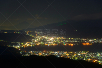 诹访,富士山,夜晚,山,城市,苏瓦湖,巴岳山,日本阿尔卑斯山脉,南阿尔卑斯山脉,长野县