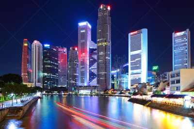 城市天际线,夜晚,新加坡市,滨海湾 ,商务,城市生活,新加坡,中间部分,顶部,黄昏