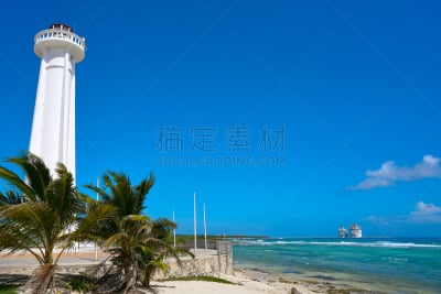 科斯塔玛雅,灯塔楼,玛哈维,墨西哥,水,天空,水平画幅,云,沙子,无人