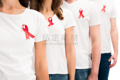 部分,图像,世界艾滋病日,白色,概念,分离着色,艾滋病警示丝带,人,衬衫,站
