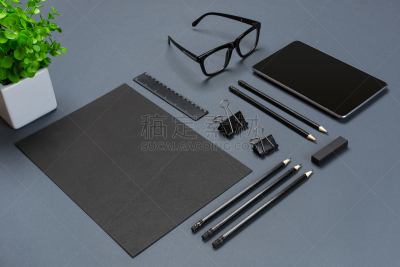 办公用品,模板,商务,黑色,灰色背景,品牌名称,水,贺卡,回形针,档案