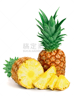 菠萝,白色背景,切片食物,分离着色,垂直画幅,维生素,果汁,特写,甜点心,部分