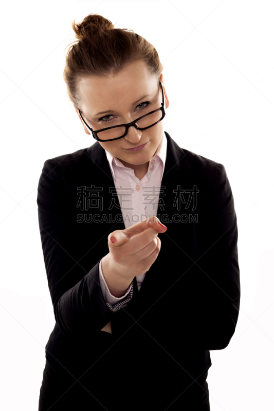 女商人,认真的,轻蔑的,专横,食指,专业人员,背景分离,仅女人,仅一个女人,面部扭曲