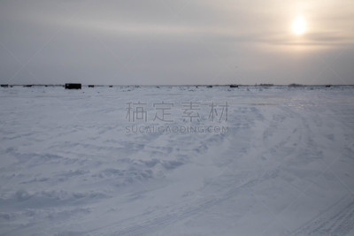天空,伍兹湖,冰钓,明尼苏达,暗色,日光,水平画幅,水的各种形态,无人,陆用车