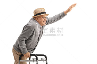中老年男人,助行架,水平画幅,古老的,流动的行人,白人,仅男人,仅成年人,工作室,看