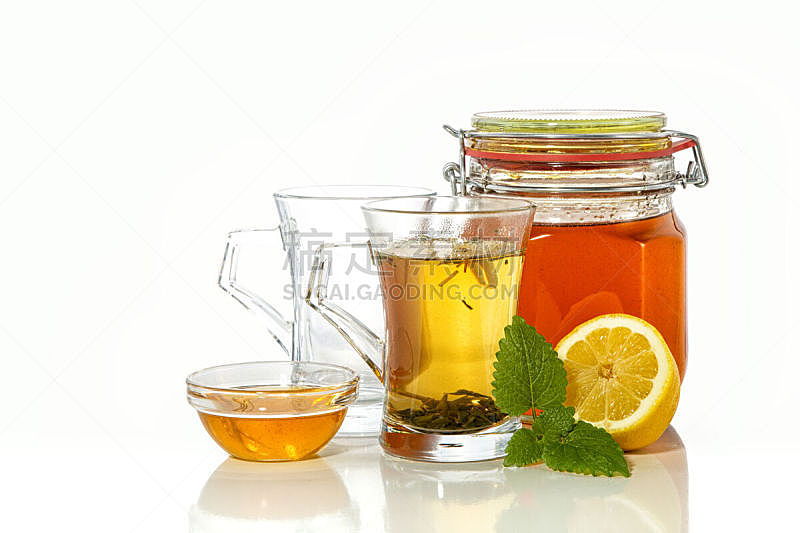 柠檬,蜂蜜,白色背景,绿茶,饮料,拉茶,茶,寒冷,茶叶,热