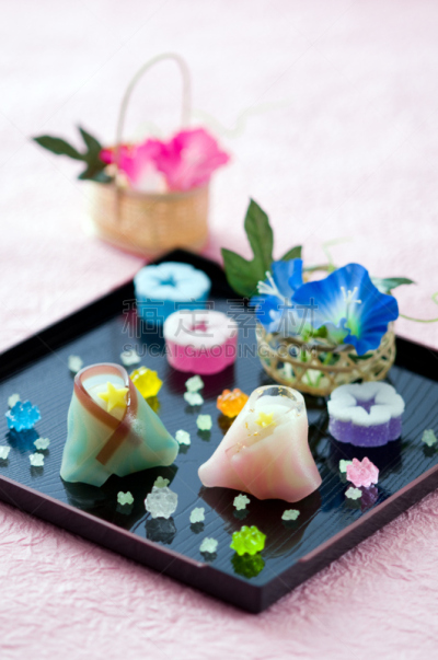 七夕节,日本点心,古早糖金平糖,牵牛花,垂直画幅,日本料理,无人,夏天,摄影