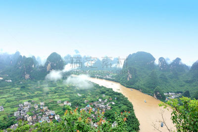桂林,中国,地形,兴平,漓江,阳朔,水,水平画幅,山,旅行者