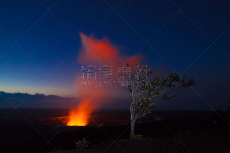 夜晚,天空,烟,夏威夷大岛,玻利尼西亚,极端地形,浓烟,火山口,风管,橙色