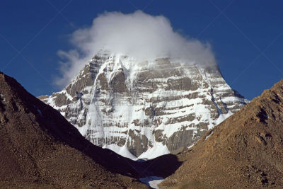 冈仁波齐峰,在上面,灵性,雾,风,水平画幅,山,朝拜者,雪