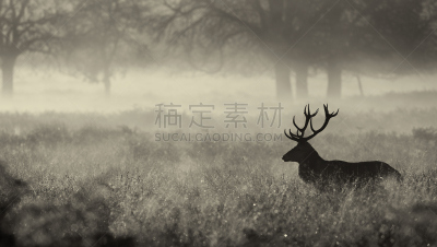 雾,莫诺湖,迷路,雄鹿,水平画幅,驼鹿,早晨,野外动物,动物主题,橡树林地