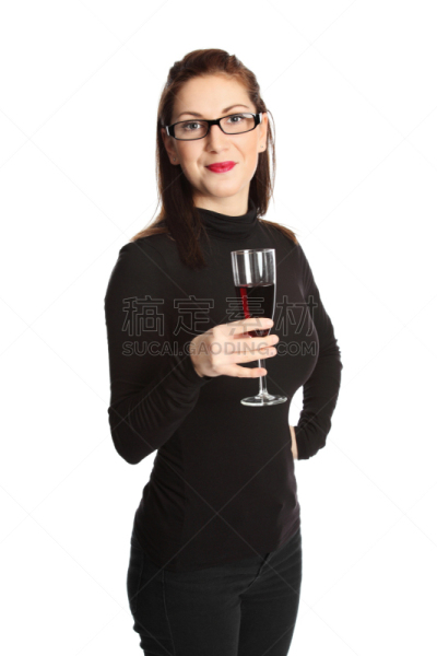 女人,葡萄酒杯,红色,行家,高领毛衣,超小号,垂直画幅,葡萄酒,芳香的,智慧