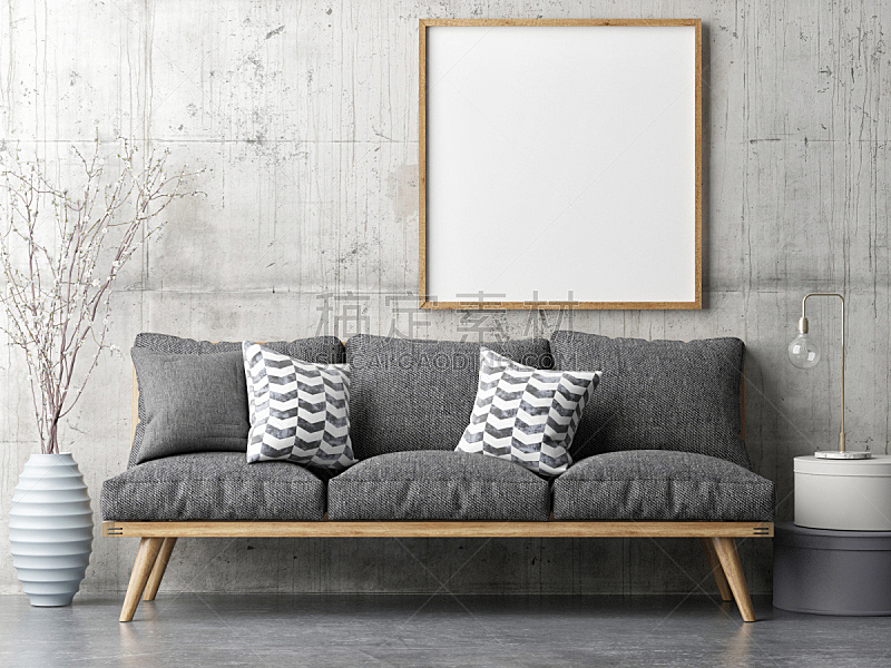 沙发,概念,室内,简单,围墙,画布,枕头,空白的,边框