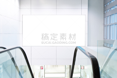 现代,室内,电动扶梯,布告栏,机场,天花板,空白的