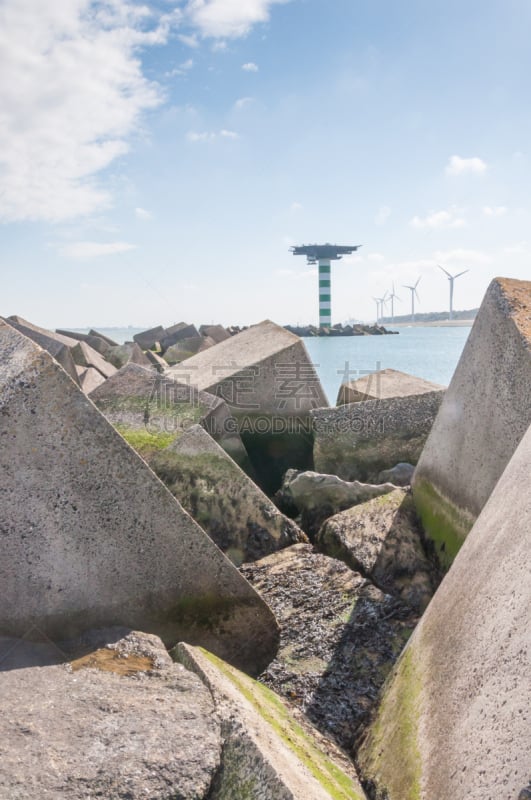 荷兰,特写,混泥土块,德国北海地区,巨大的,马斯弗莱克特,堤岸,防波堤,垂直画幅,无人