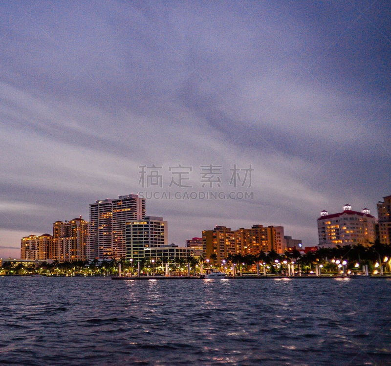 都市风景,黄昏,西帕尔姆海滨,水,天空,美,水平画幅,夜晚,无人,海港