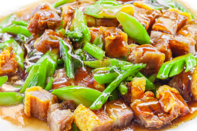 羽衣甘蓝,美味,猪肉,食品,脆,泰国人,清新,水平画幅,膳食,白色背景