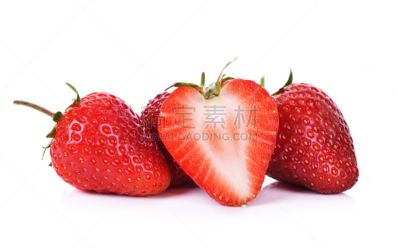 分离着色,白色背景,草莓,水平画幅,水果,无人,熟的,特写,甜点心,堆