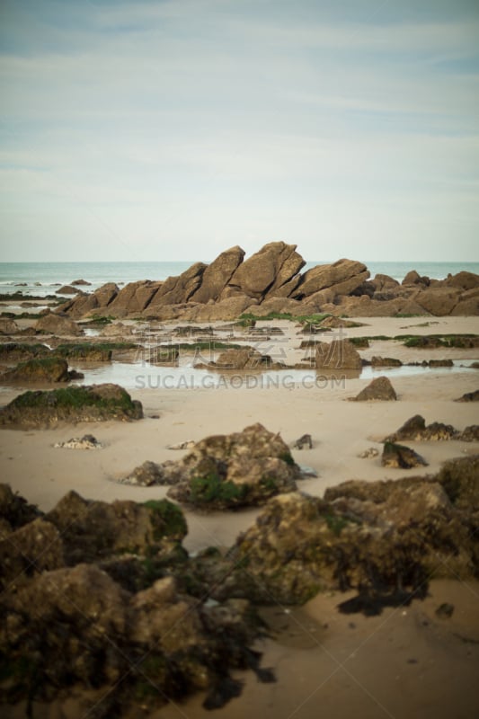 空的,海滩,法国,岩石,北,英吉利海峡,加来海峡大区,诺曼底,垂直画幅,水