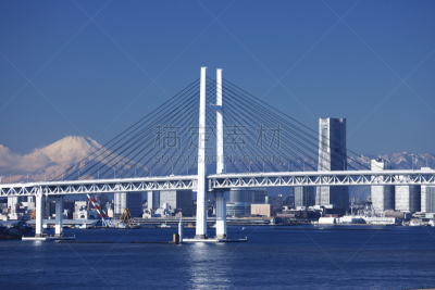 横滨海湾大桥,建筑业,富士山,国际著名景点,自然,风景,冬天,图像,多车道公路,工业