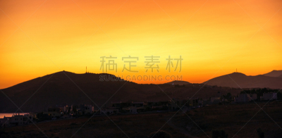 天空,色彩鲜艳,克里特岛,水平画幅,橙色,无人,全景,早晨,户外,光