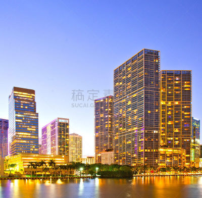 迈阿密,佛罗里达,比斯坎湾海湾,布瑞肯大道,南部海滩,迈阿密海滩,水,天空,水平画幅,日落