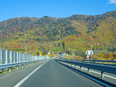 秋天,北海道,乡村路,季节,水平画幅,山,无人,田地,风景,公路隧道