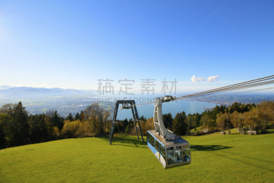 布雷根茨,秋天,福拉尔贝格州,博登湖,空中缆车,水平画幅,无人,全景,湿,尖头平底船