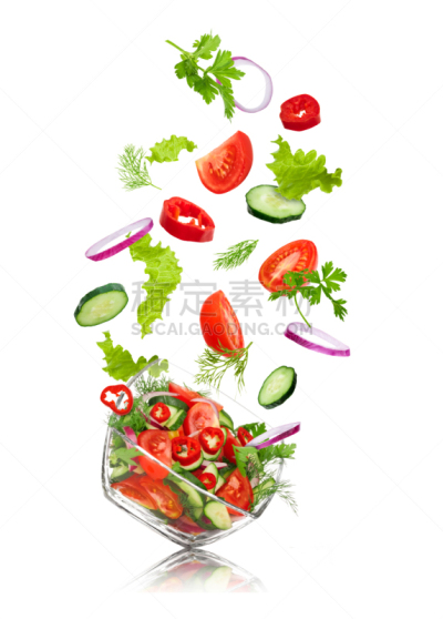 蔬菜,玻璃,沙拉碗,莴苣,沙拉,西红柿,成分,切片食物,水果,盘子