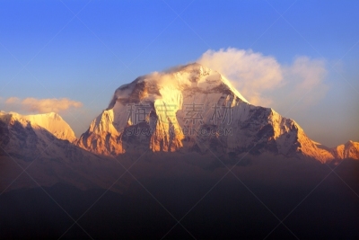 道拉吉利峰,风景,山,早晨,山脊,云,尼泊尔,黄昏,雪,户外