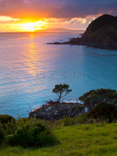 太平洋,在上面,northland region,cape reinga,新西兰,黄昏,云,橙色,春天,天空