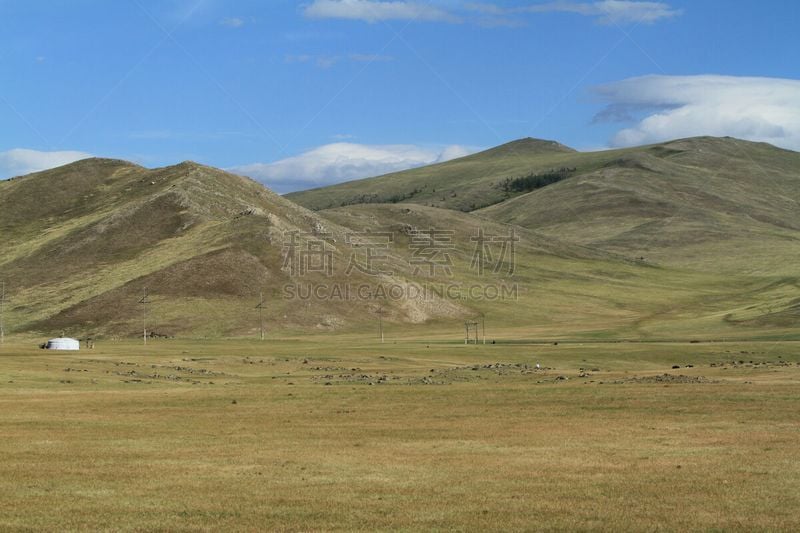 东欧大草原,鄂尔浑河谷,自然,草地,柳树,水平画幅,野地,地形,山,无人